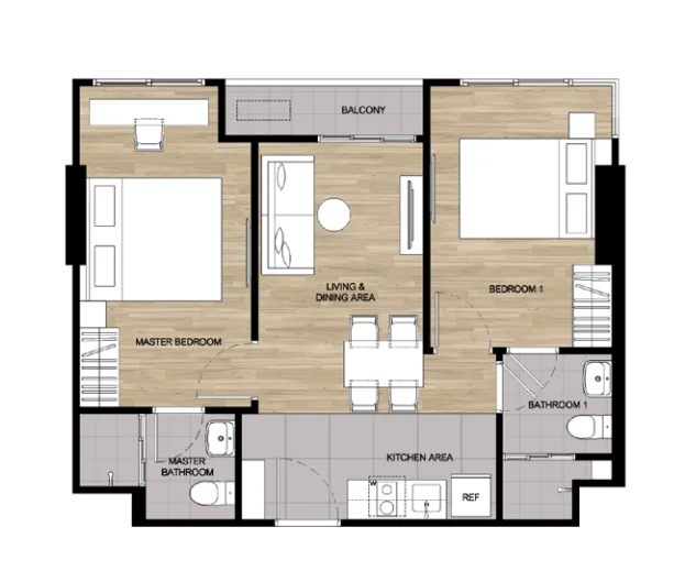 2 bedroom 52 sqm unit plan