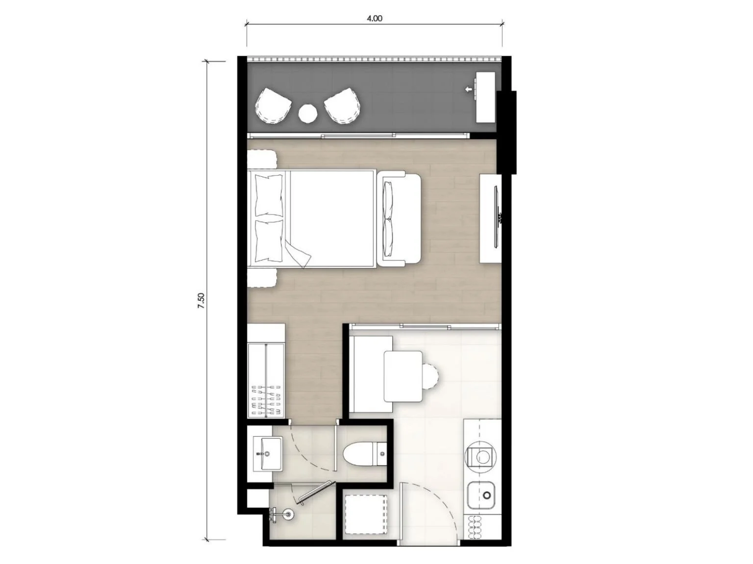 1 bedroom 30 sqm unit plan