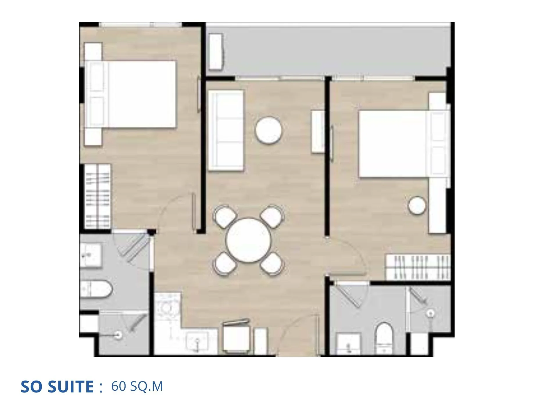 2 bedroom 60 sqm unit plan