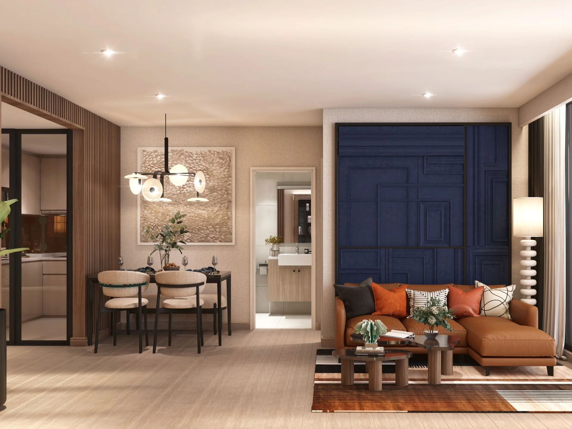 Living room and dining area interior in 2-bedroom apartment at SO Origin Kata, Kata
