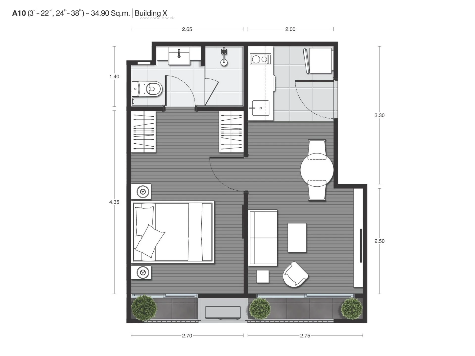 Unit plan 1 bedroom 35sqm Noble Around Ari