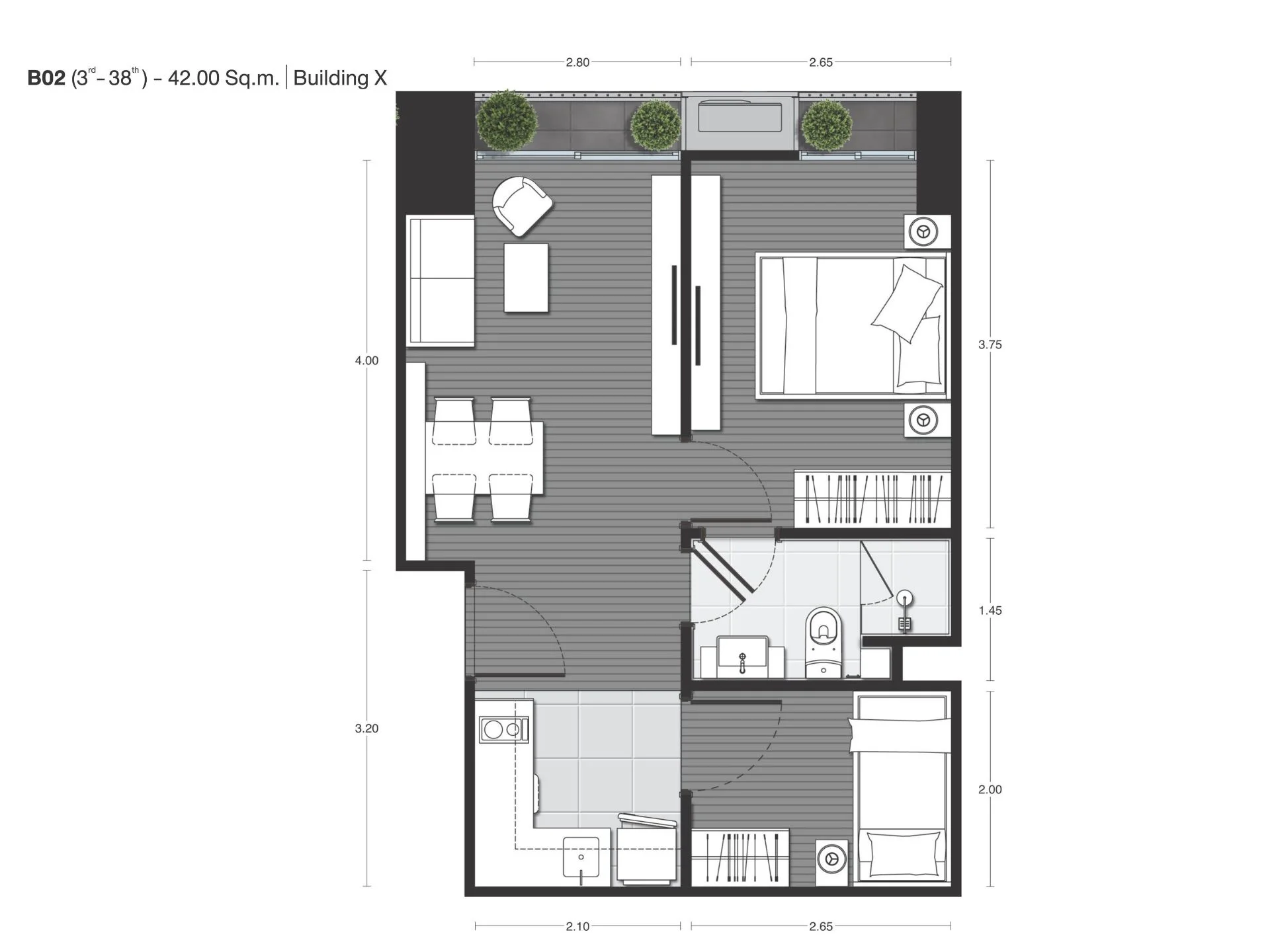 Unit plan 1 bedroom plus 42 sqm Noble Around Ari