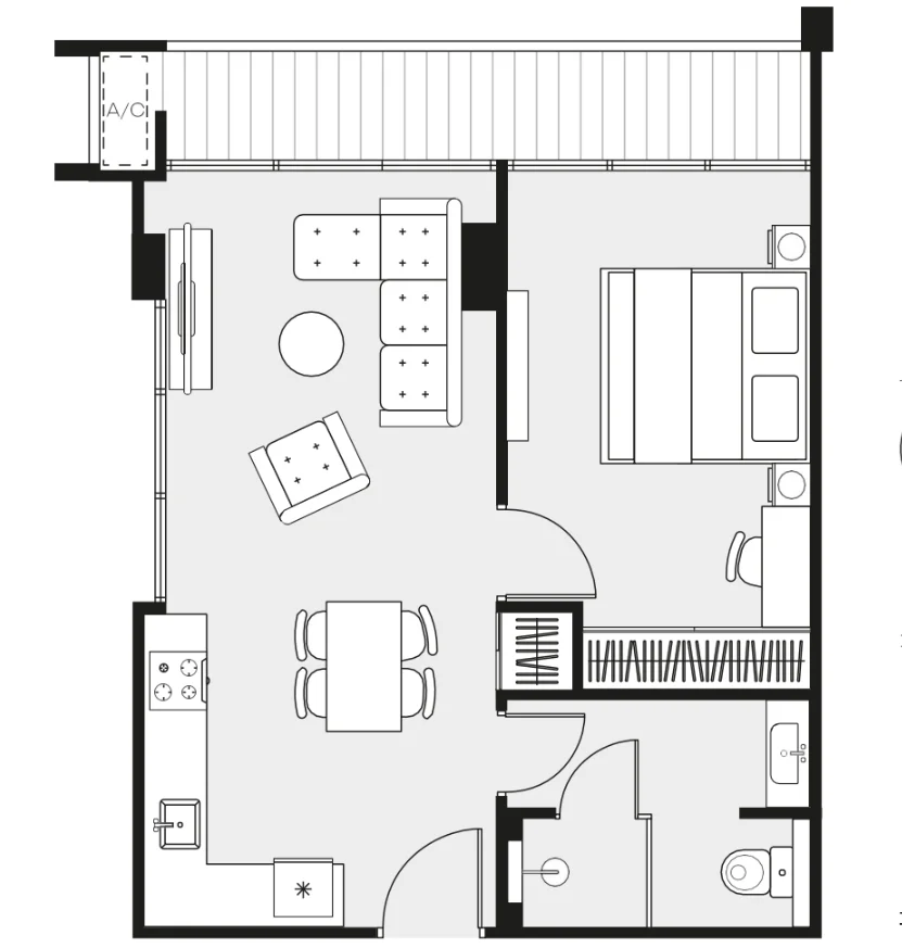  1 bedroom 49 sqm unit plan