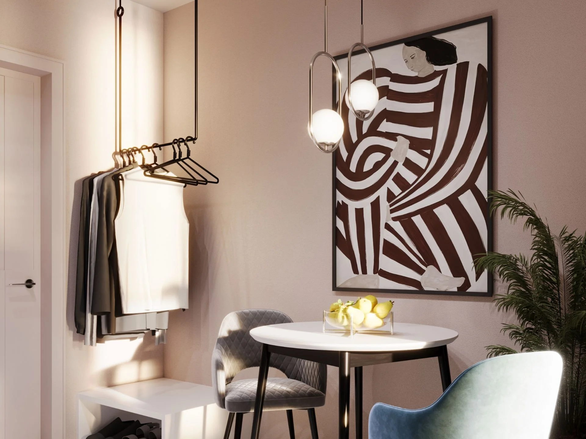 Studio interior with workspace and seating area at Dominion, Rawai