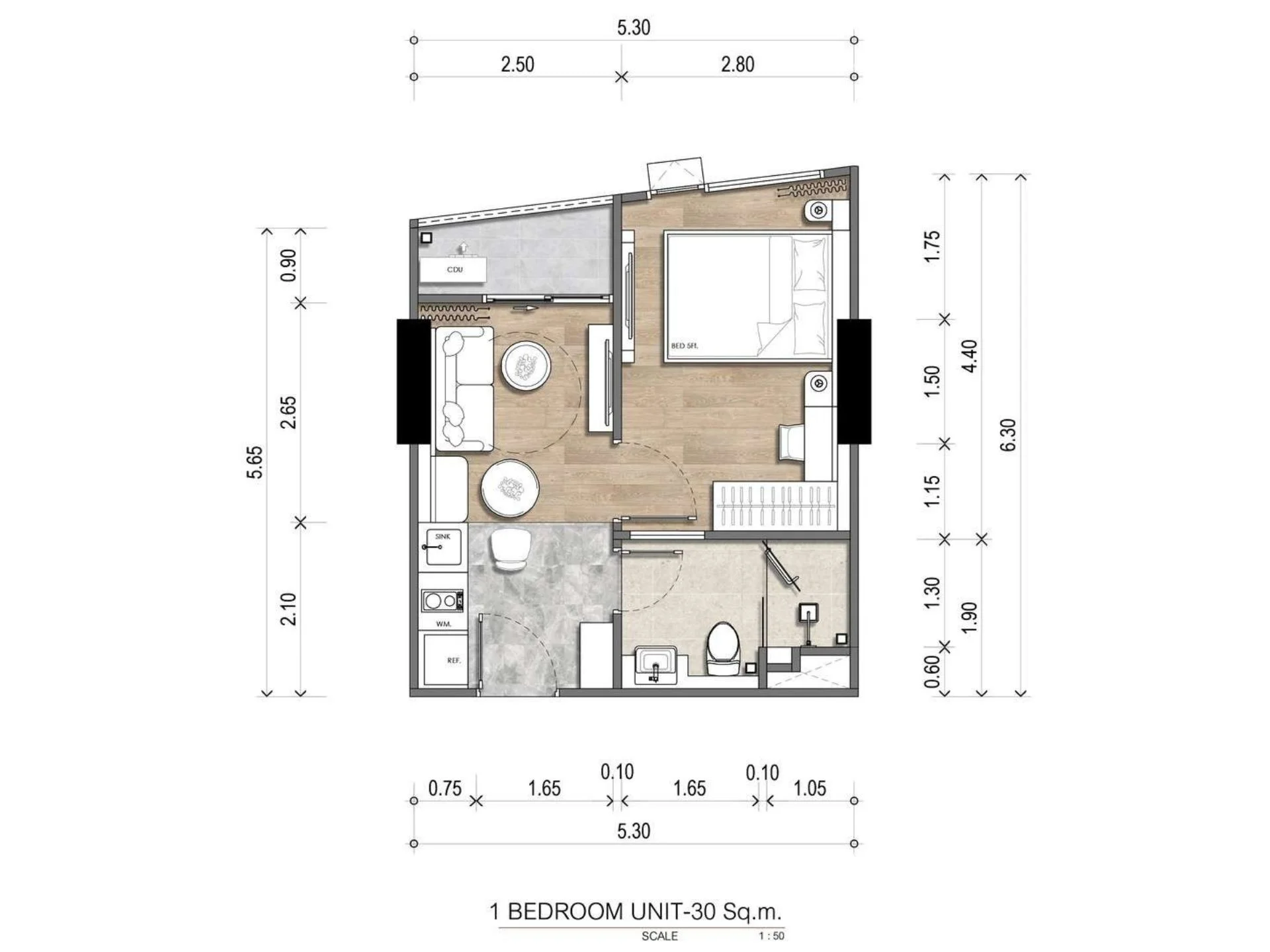 1 bedroom 30 sqm unit plan