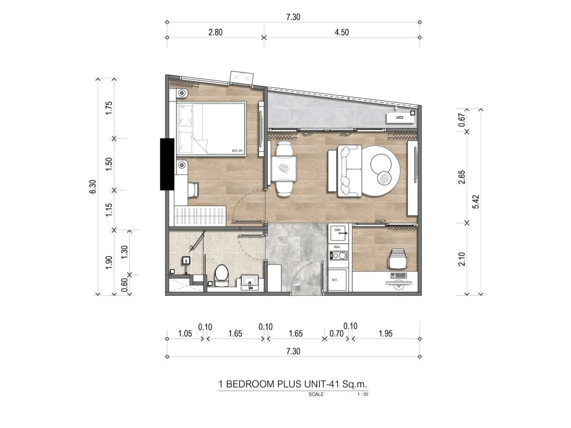 2 bedroom 41 sqm unit plan