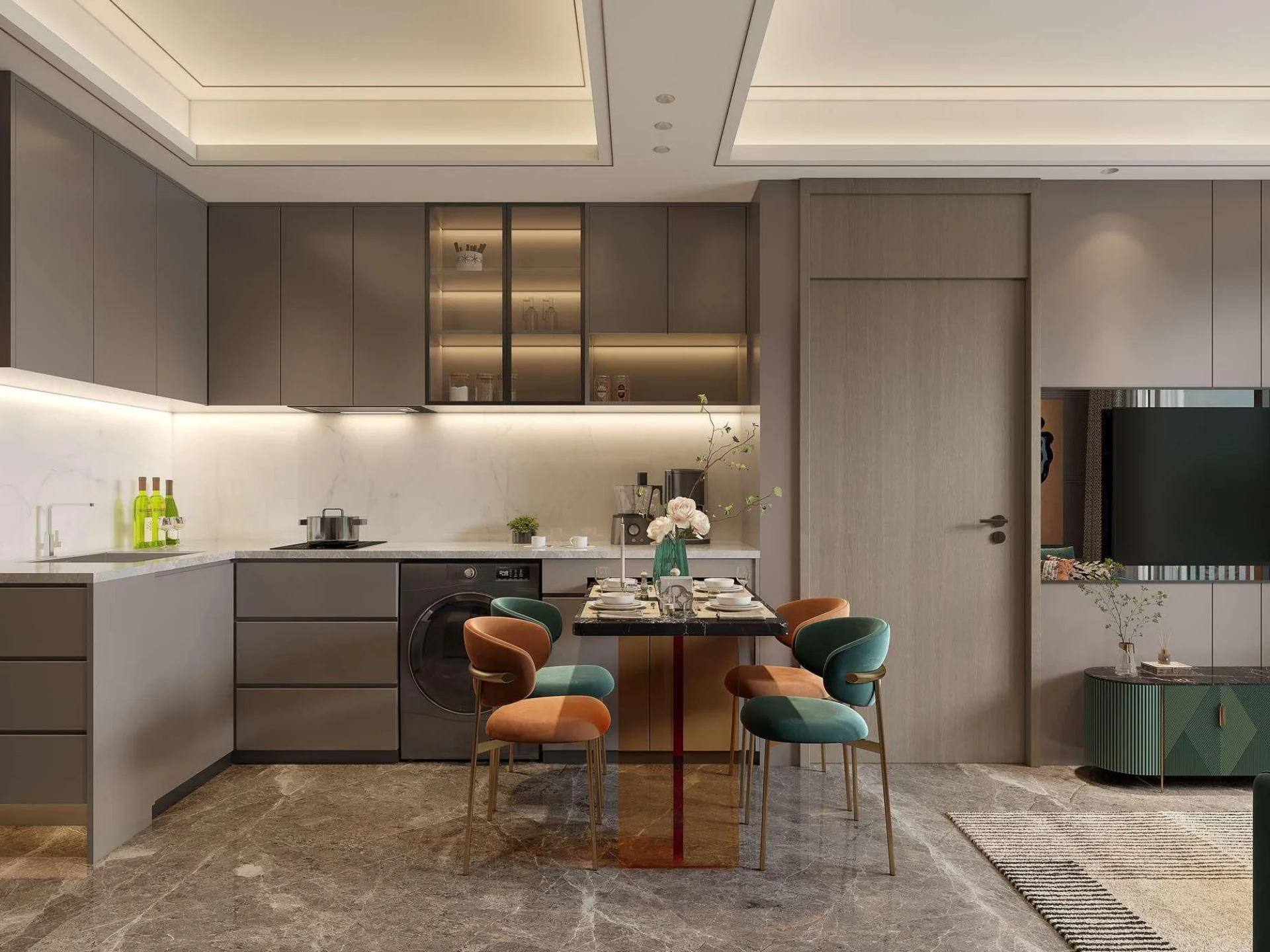 Интерьер кухни и столовой в 2-комнатной квартире Fantasea Condo Rawai, Таиланд