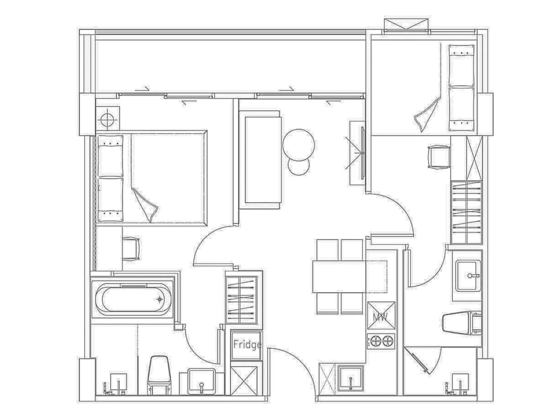 2 BD  52 sqm unit plan