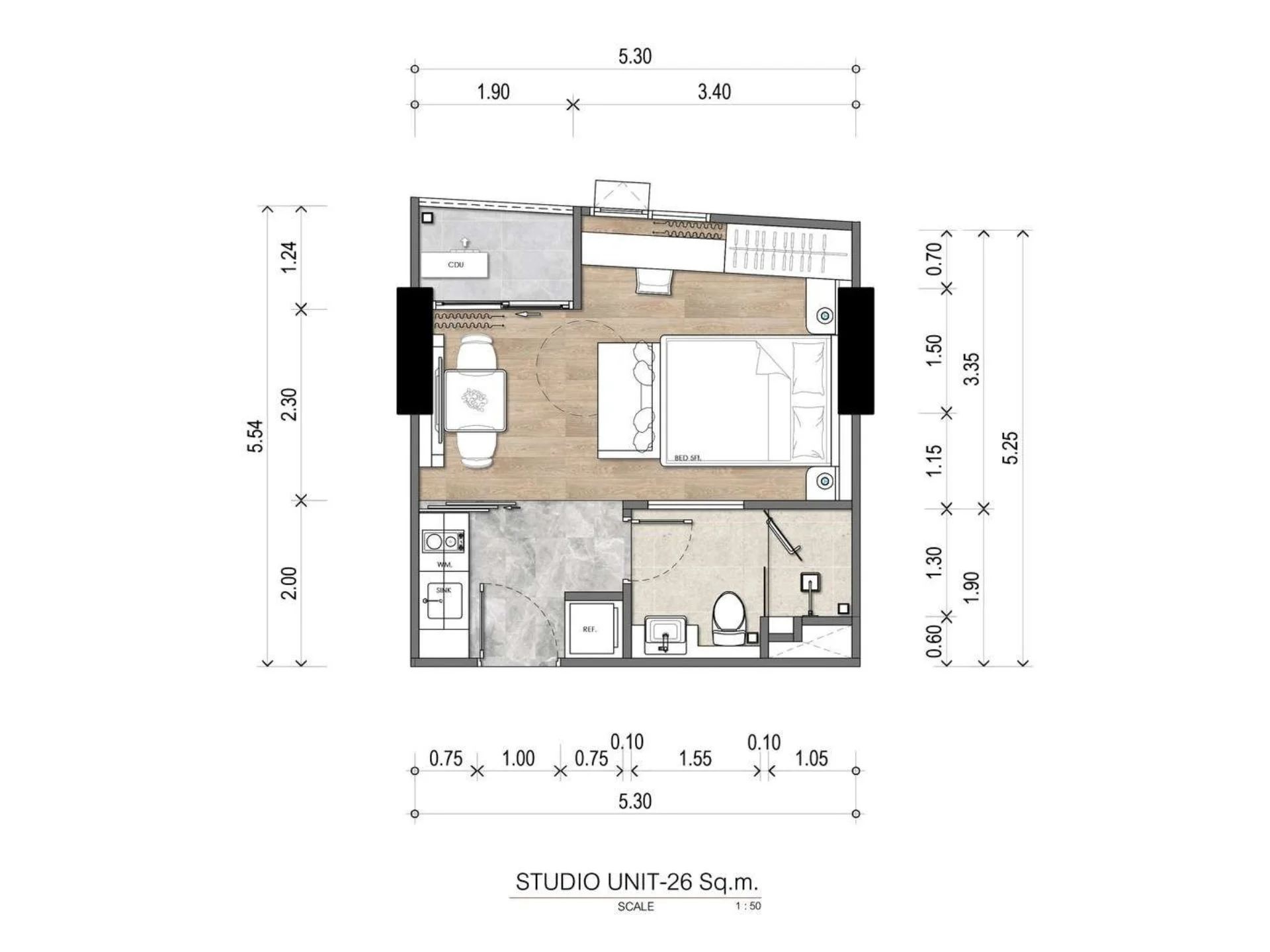 studio 26 sqm unit plan