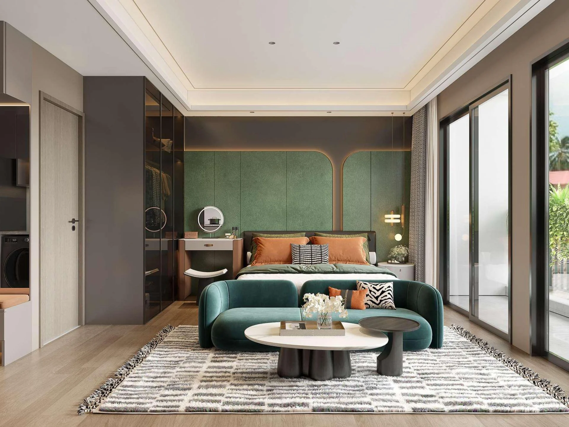Интерьер спальни с гостиной в студии кондоминиума Fantasea Condo Rawai, Таиланд