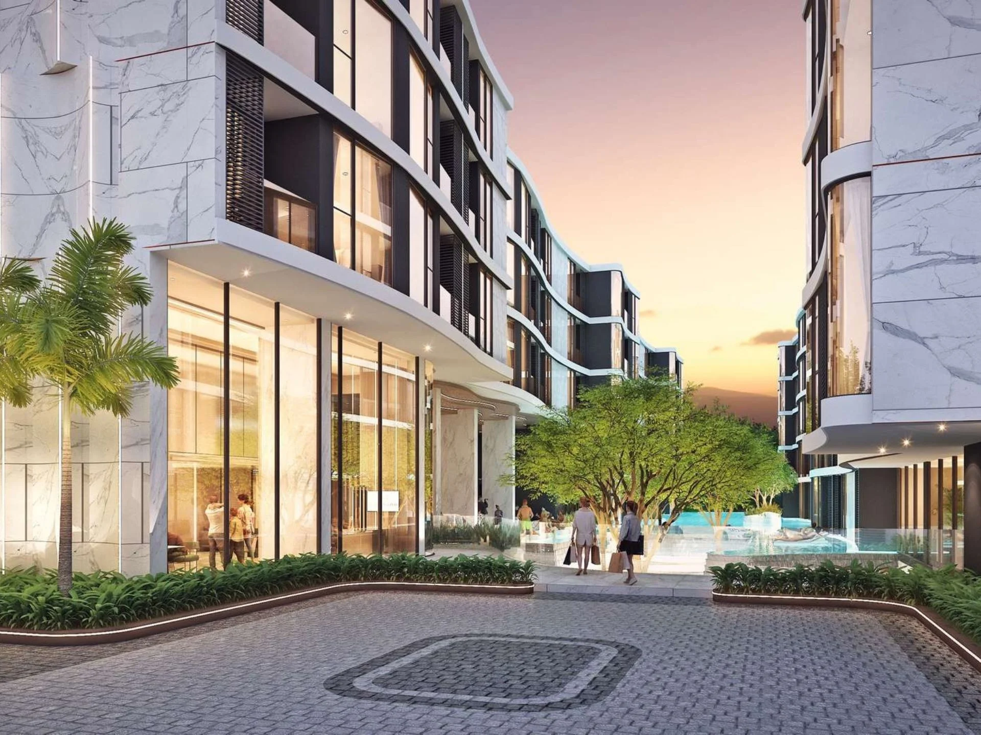 Архитектура комплекса The Balance Patong с внутренним двором и бассейном, Патонг
