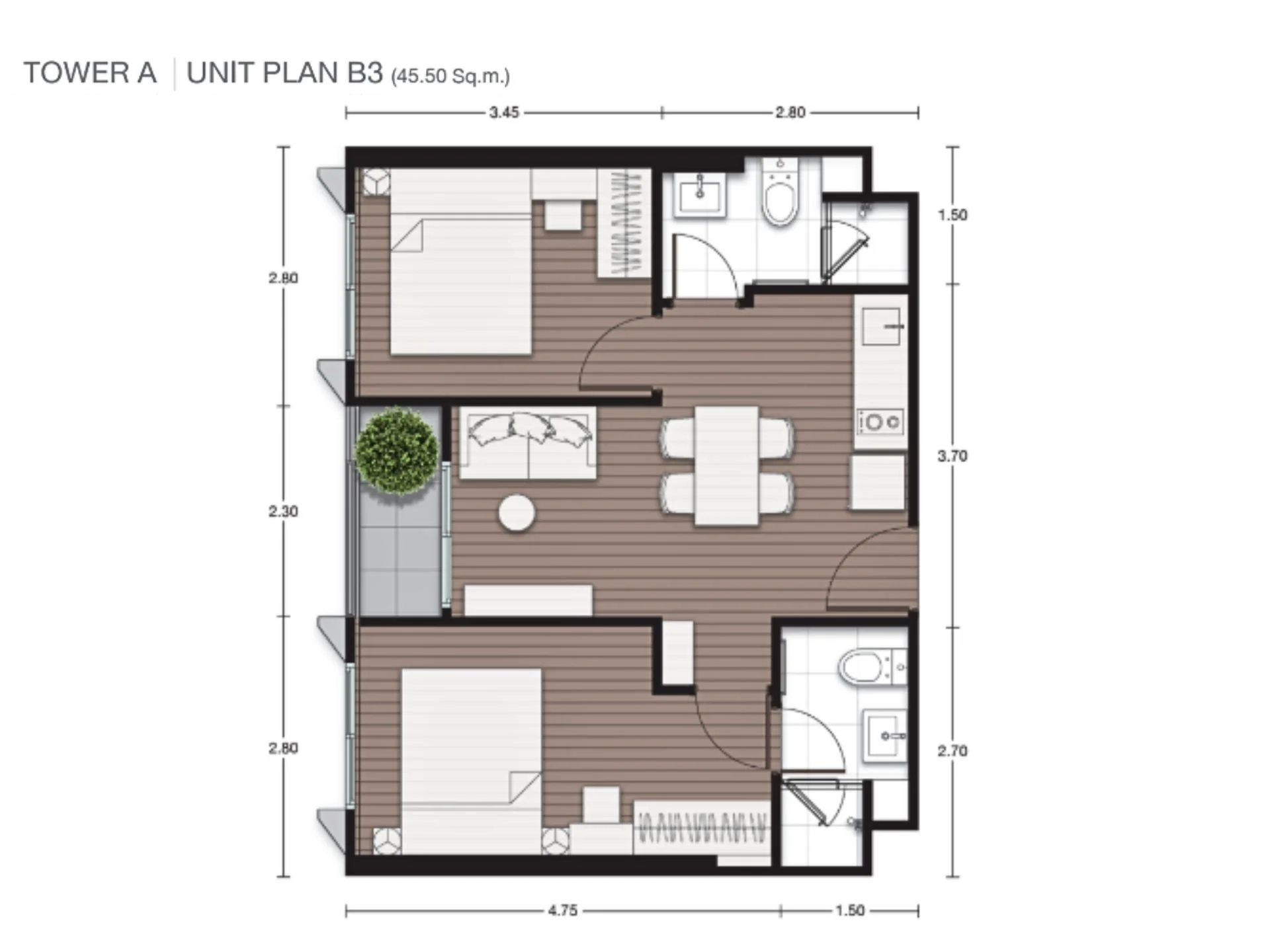 unit plan 2 bed 46sqm