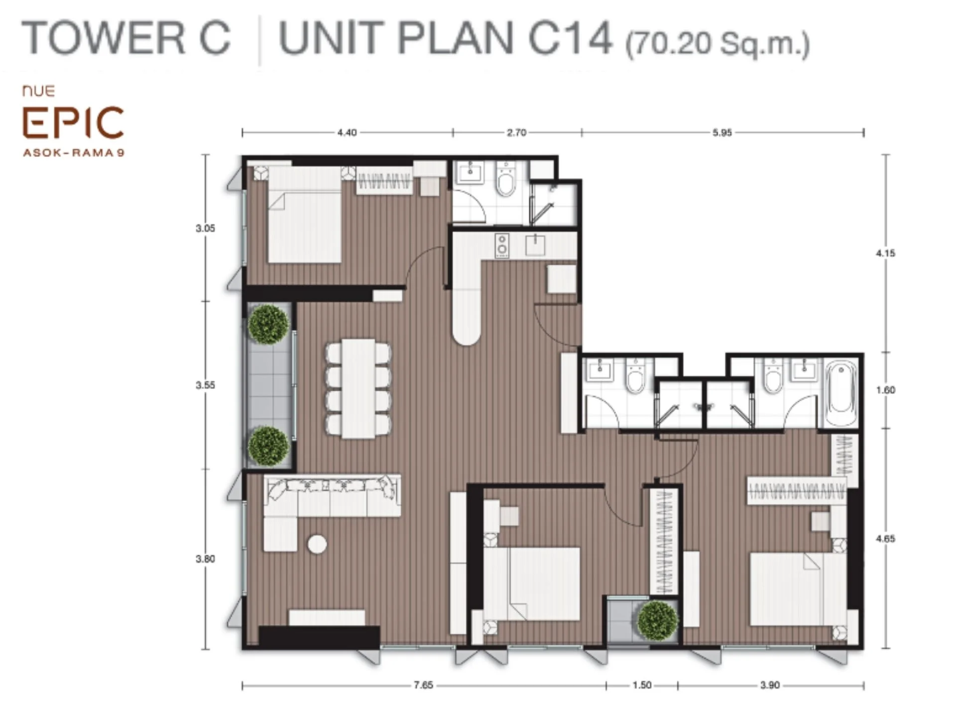 unit plan 3 bed 70sqm