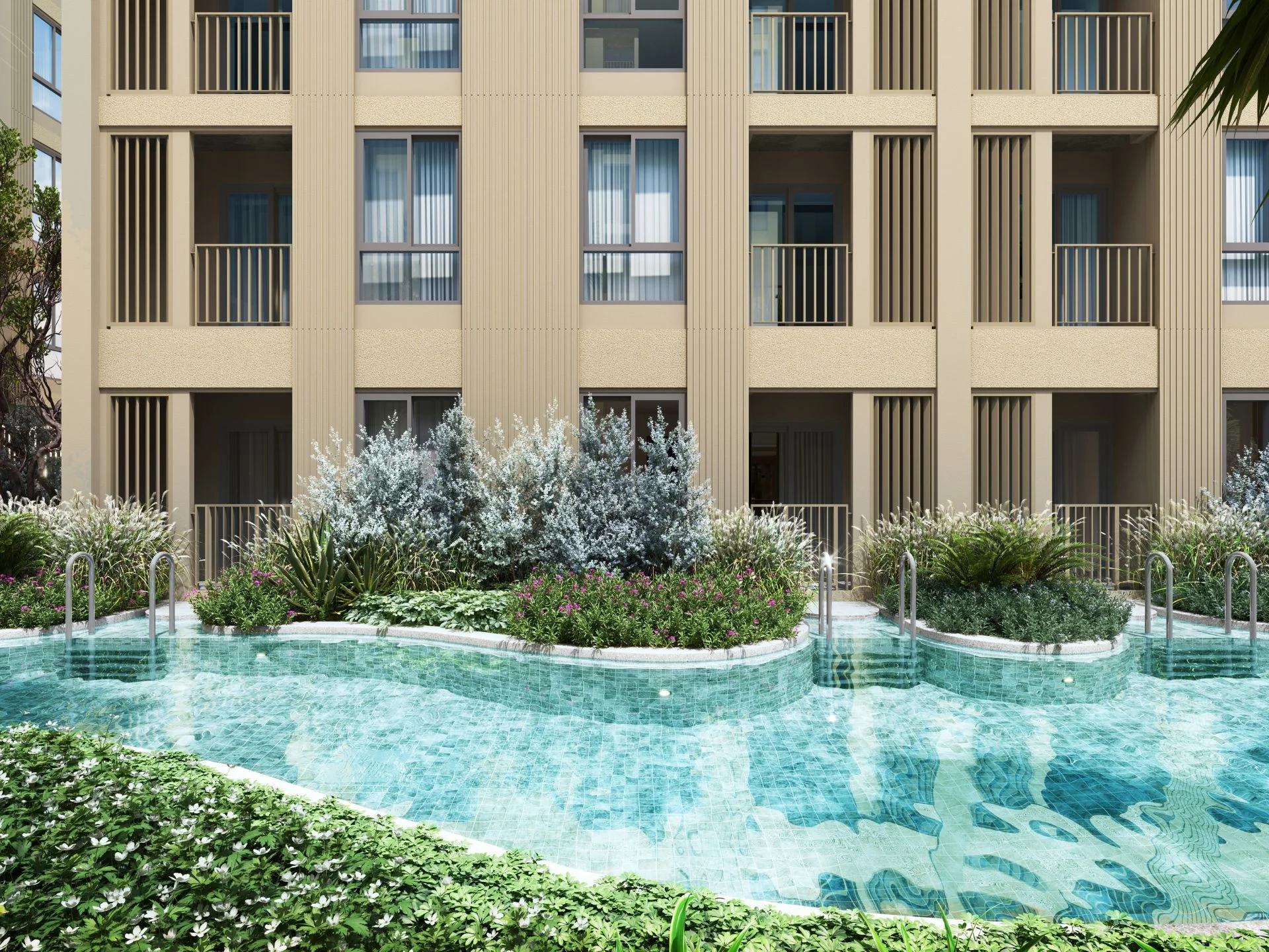 Бассейн и благоустроенный двор апартаментов Nue Coast, Кху Кхо