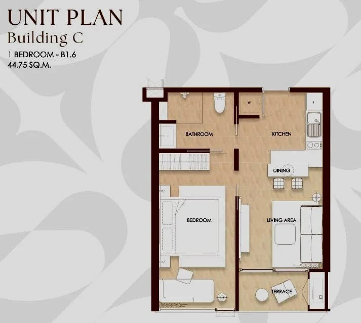 1 bed 45 sqm unit plan