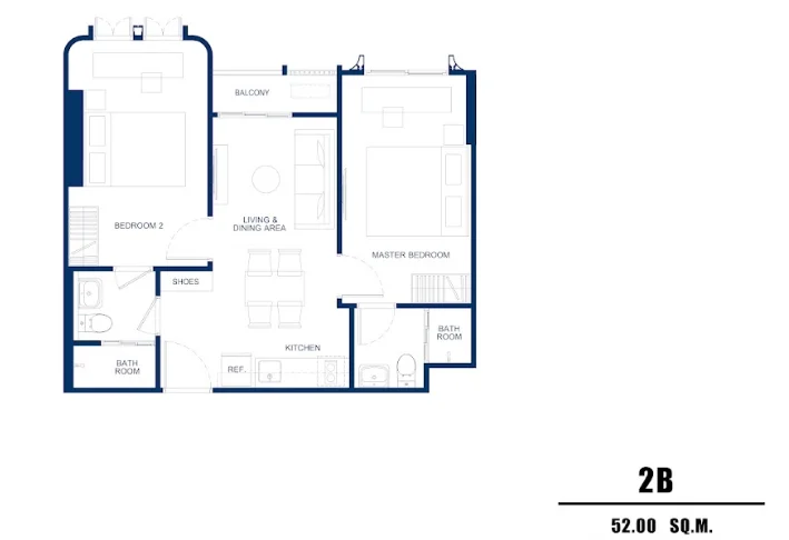 2 bed 53 sqm unit plan