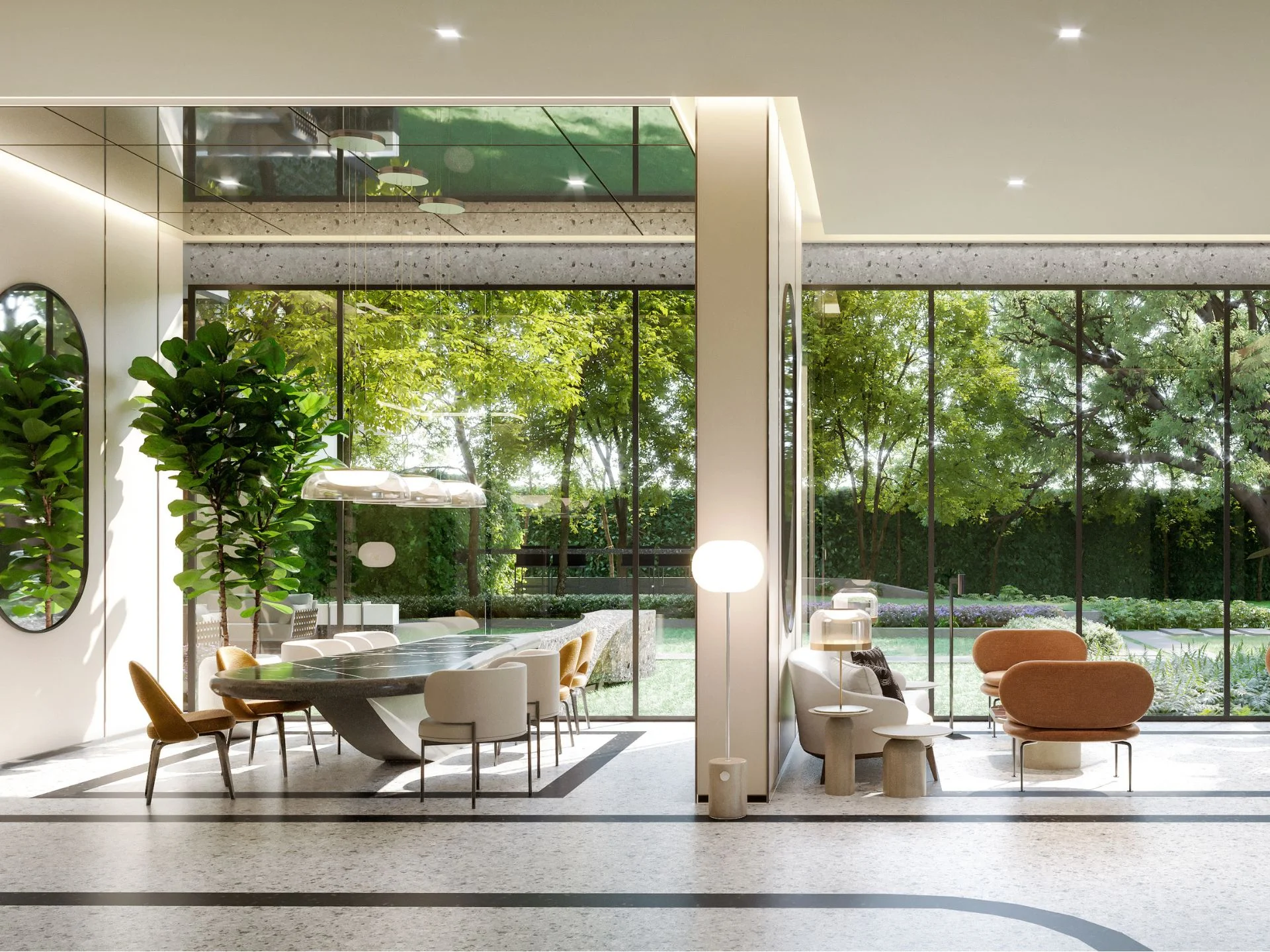 Open-plan living and dining area with garden views at Nue Evo Ari, Thailand