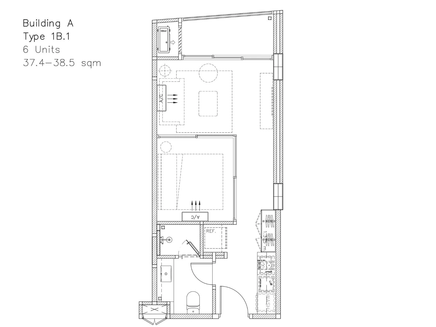1 bedroom 38 sqm unit plan