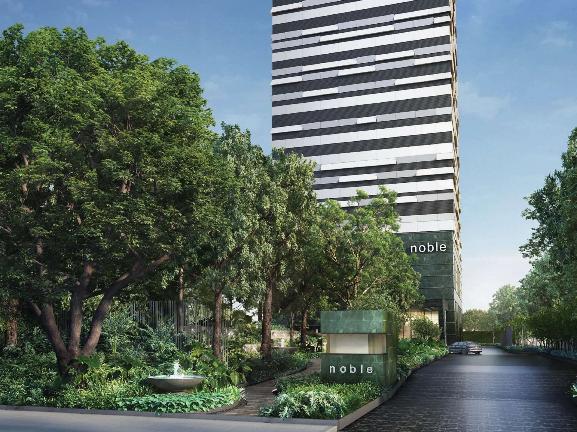 Arquitectura de Noble Form Thonglor con entrada ajardinada, Tailandia