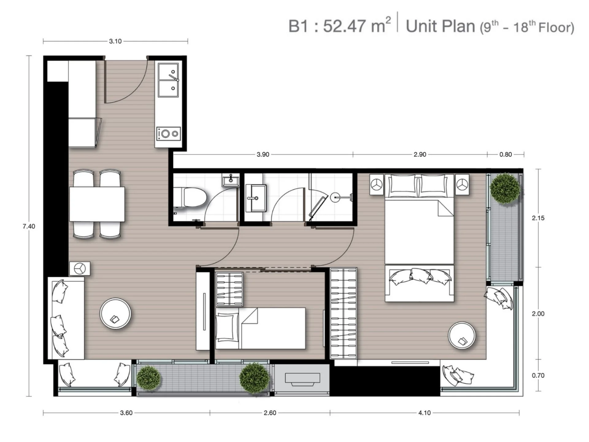 unit plan 2bed 53sqm Noble Form Thonglor 