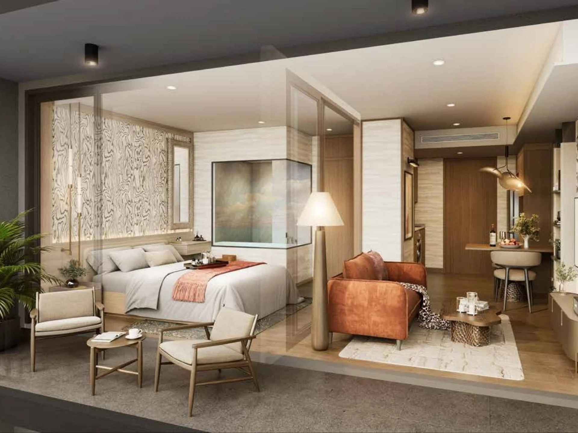 Главная спальня с ванной комнатой в 1-комнатной квартире Origin Residences, Таиланд