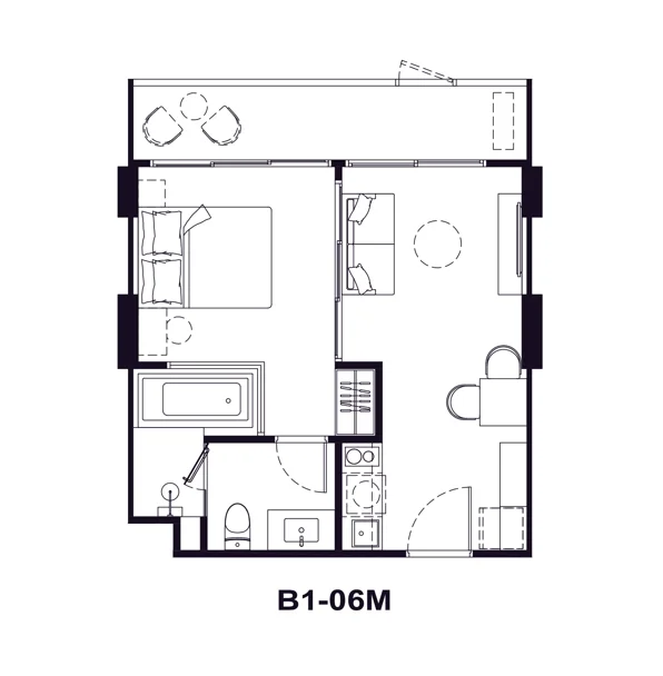 1 bed 40 sqm unit plan
