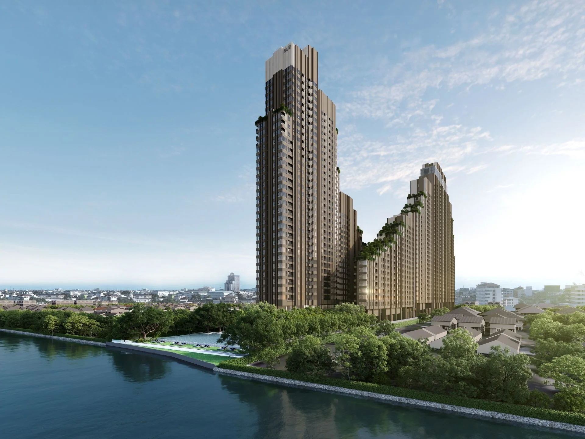 Arquitectura de Nue Riverest Ratburana con vista al río, Tailandia