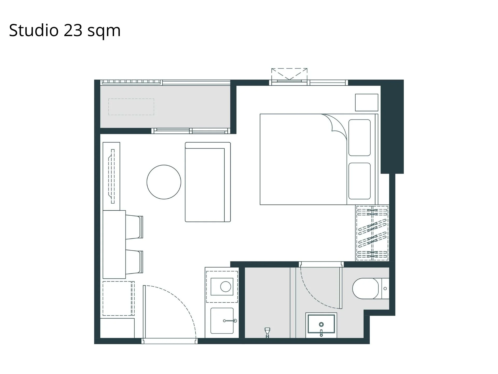 unit plan studio 23sqm Nue Riverest
