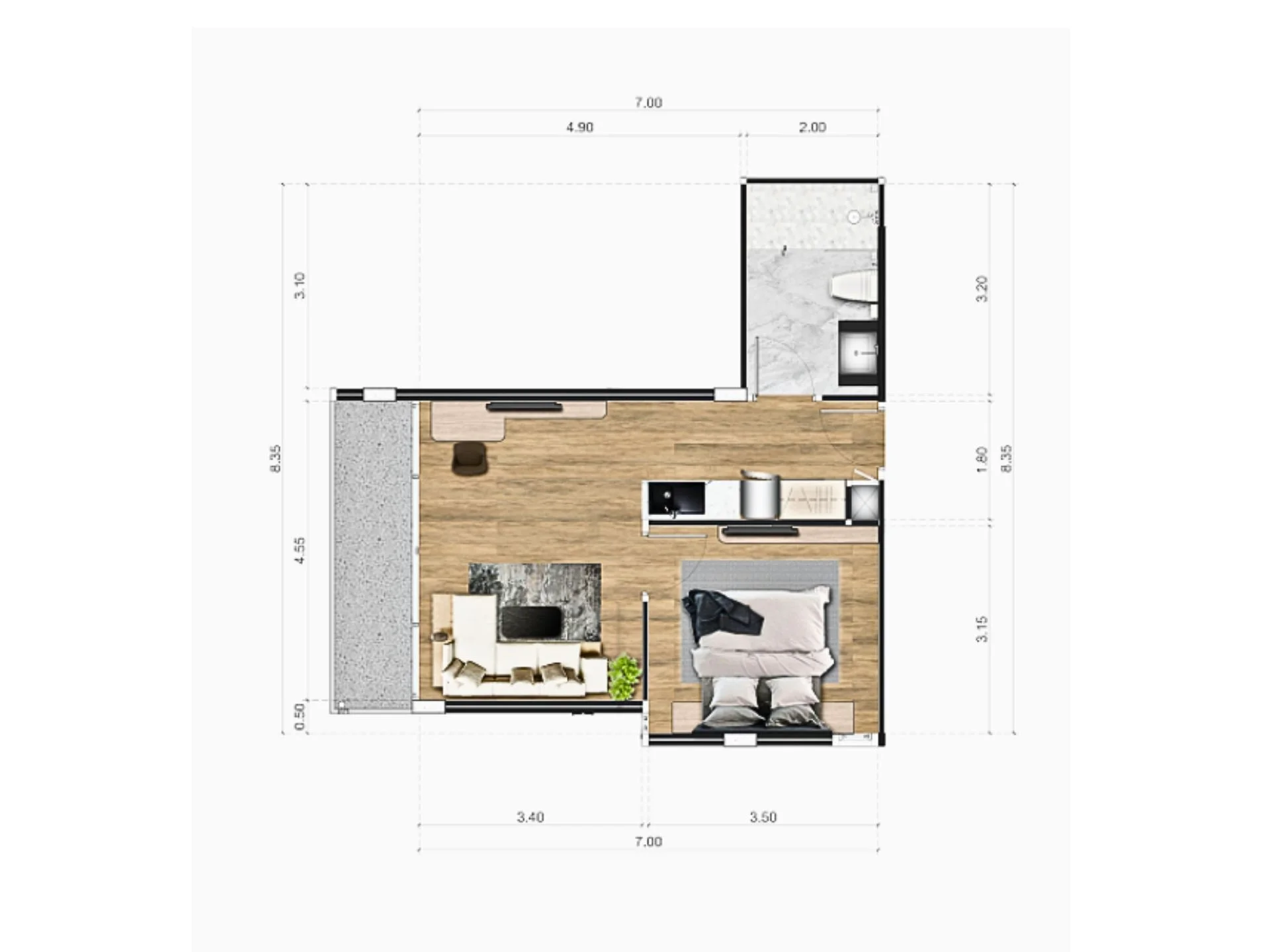 1 bedroom 47 sqm unit plan