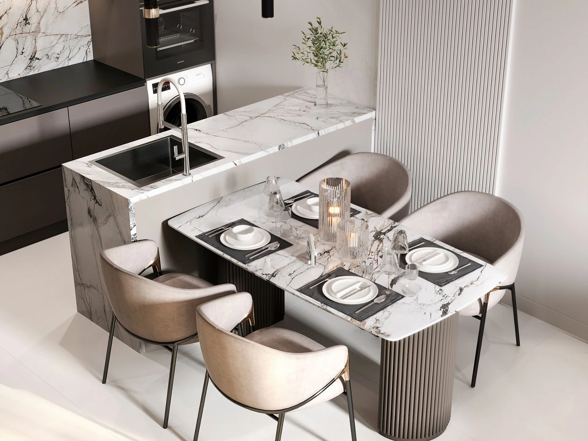 Интерьер кухни и столовой в 1-комнатной квартире Sun Hills Lakeside, Таиланд