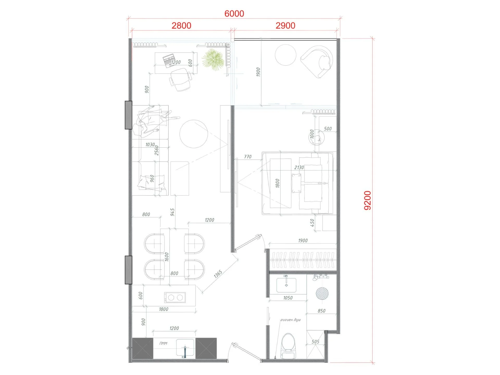 1 bedroom 54 sqm unit plan