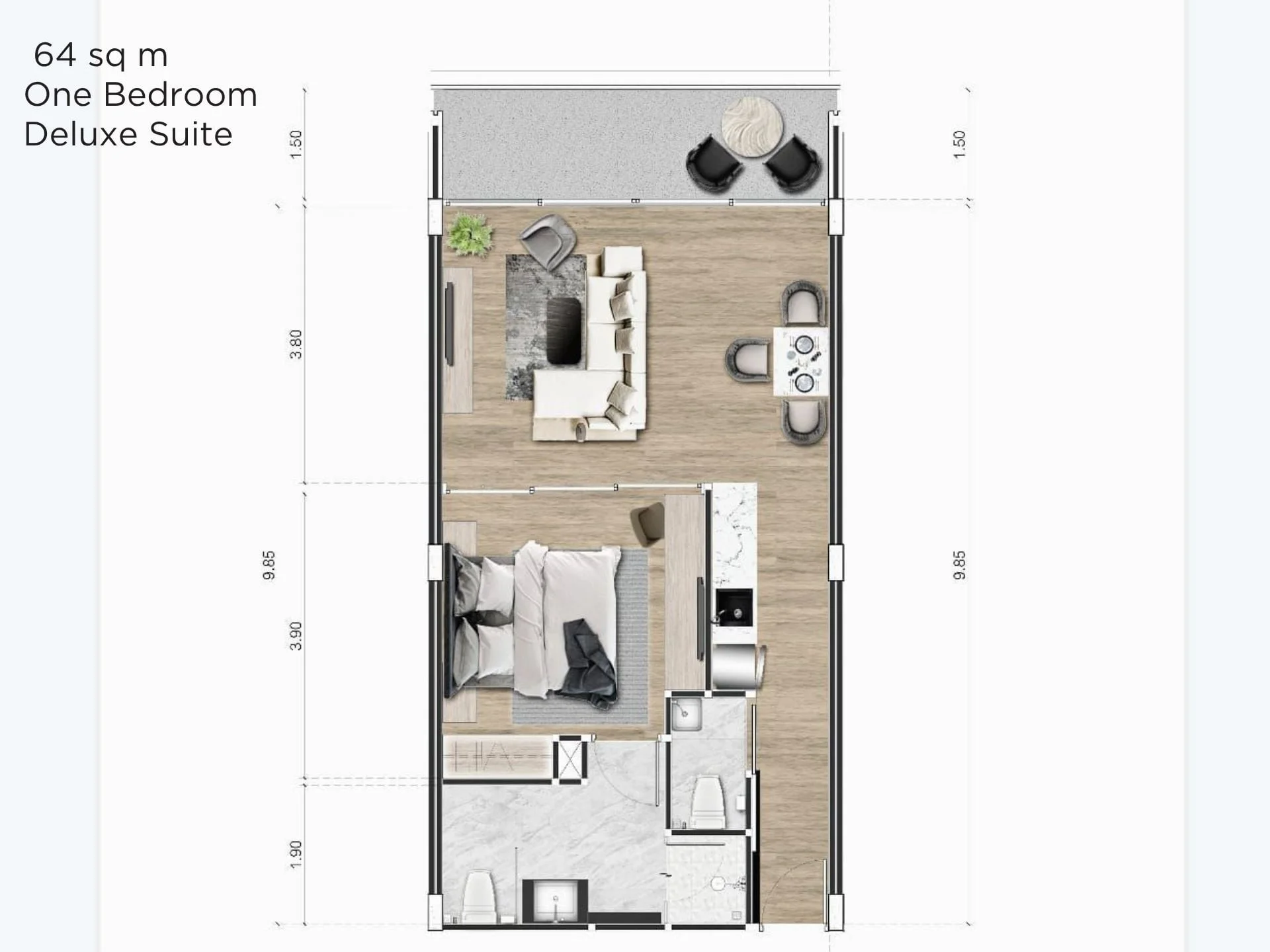 1 bedroom 64 sqm unit plan