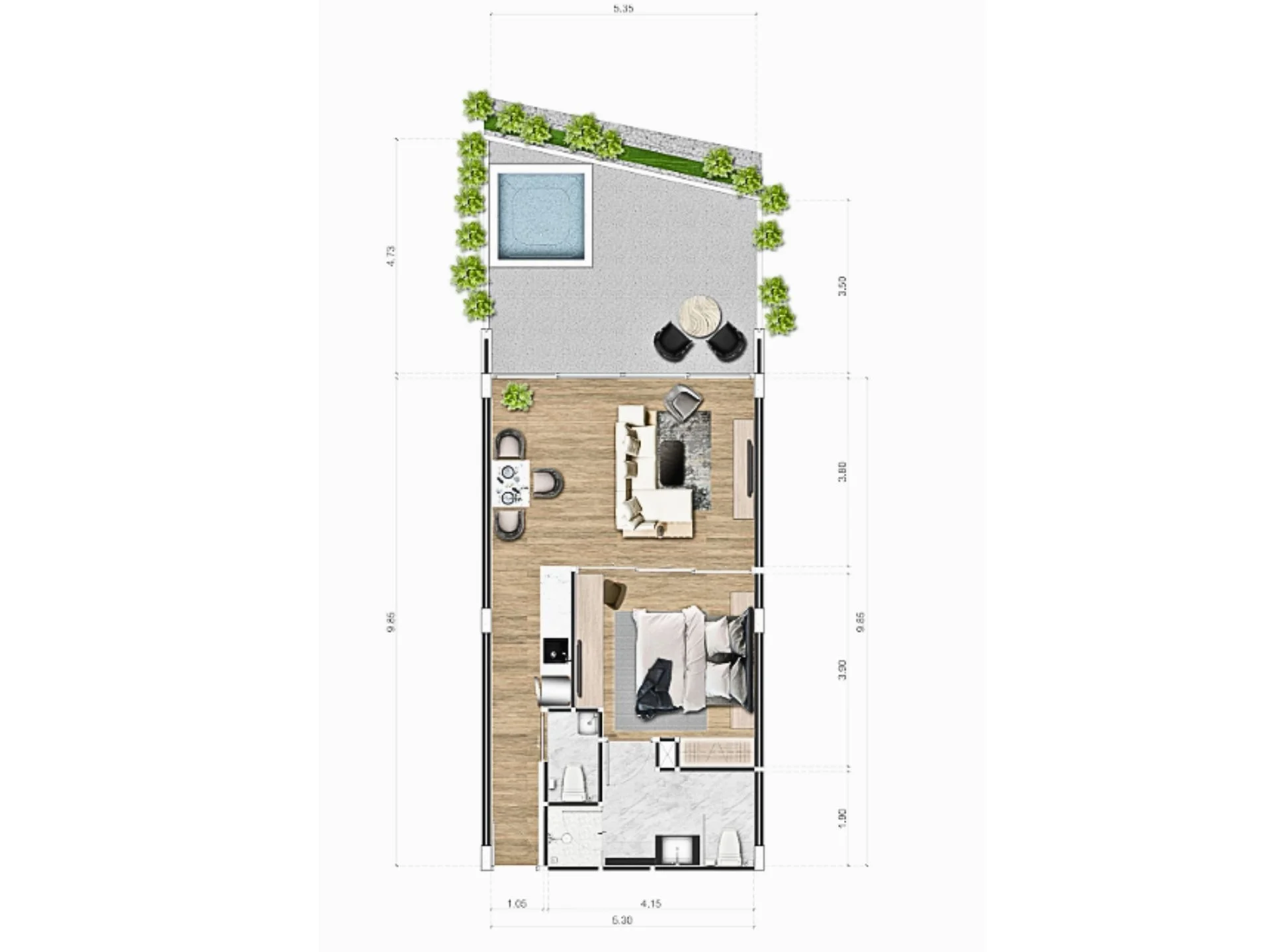 1 bedroom 65 sqm unit plan