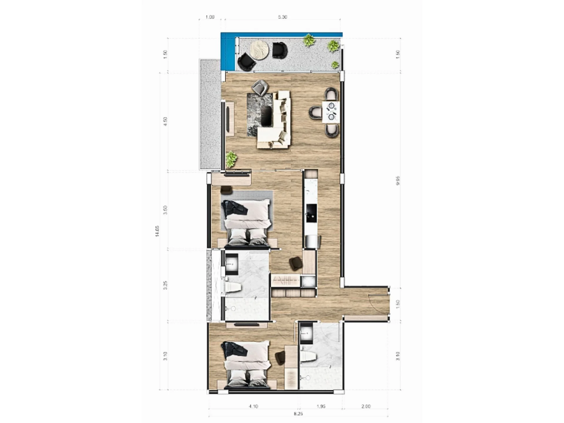 2 bedroom 101 sqm unit plan
