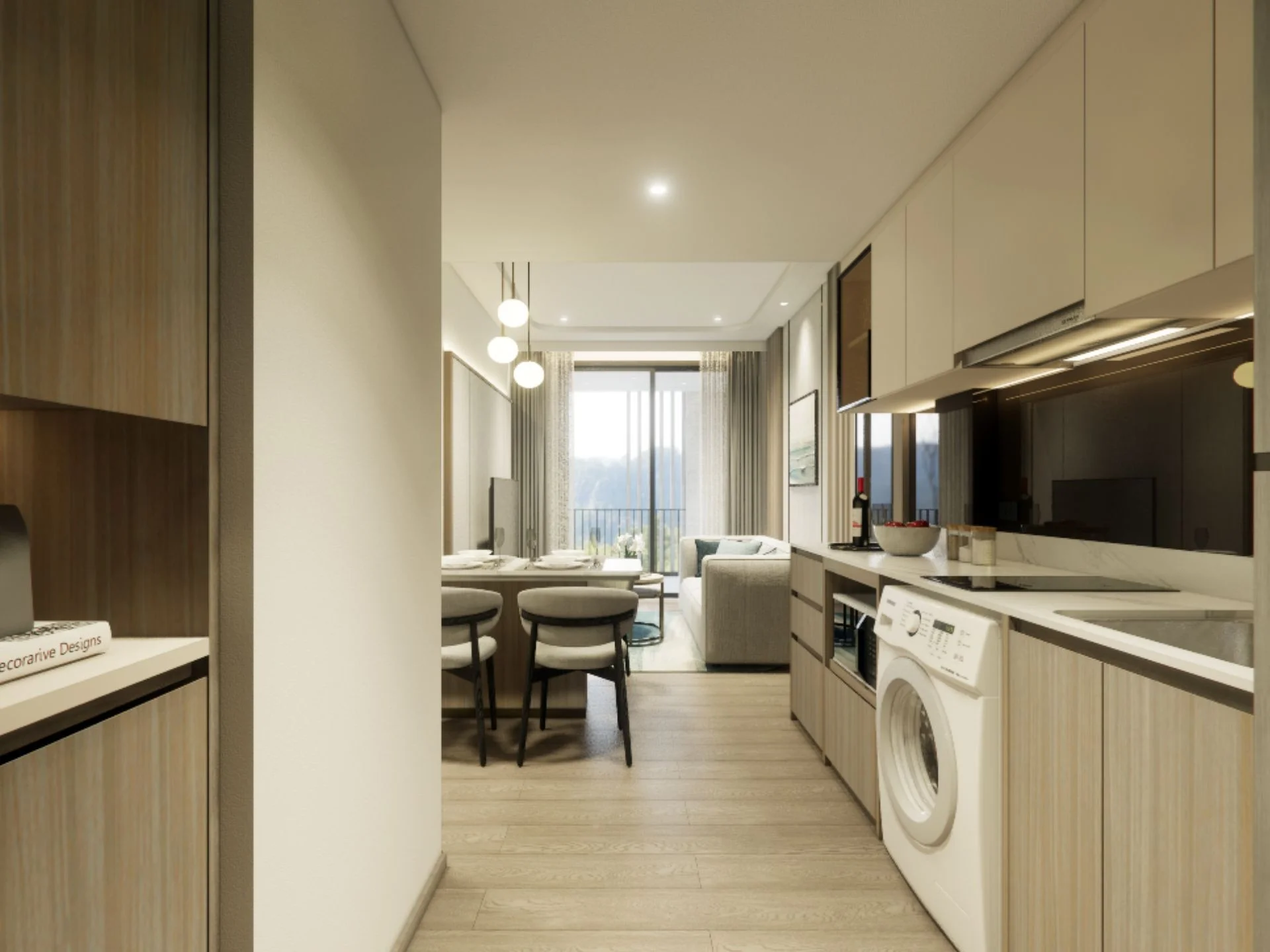 Cucina e zona lavanderia in appartamento 2 camere a The City Phuket, Tailandia