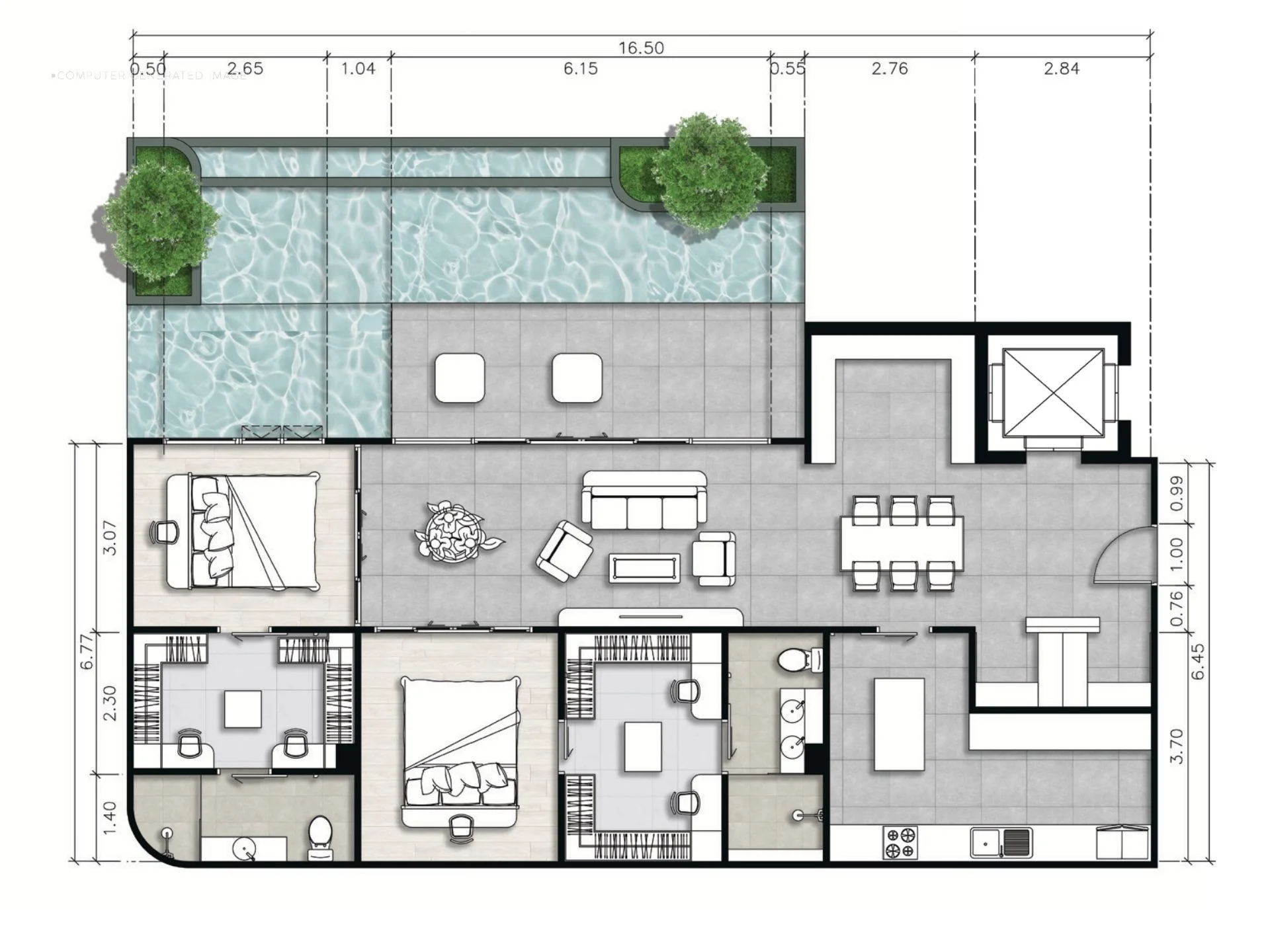 2 bedroom penthouse 169 sgm unit plan 