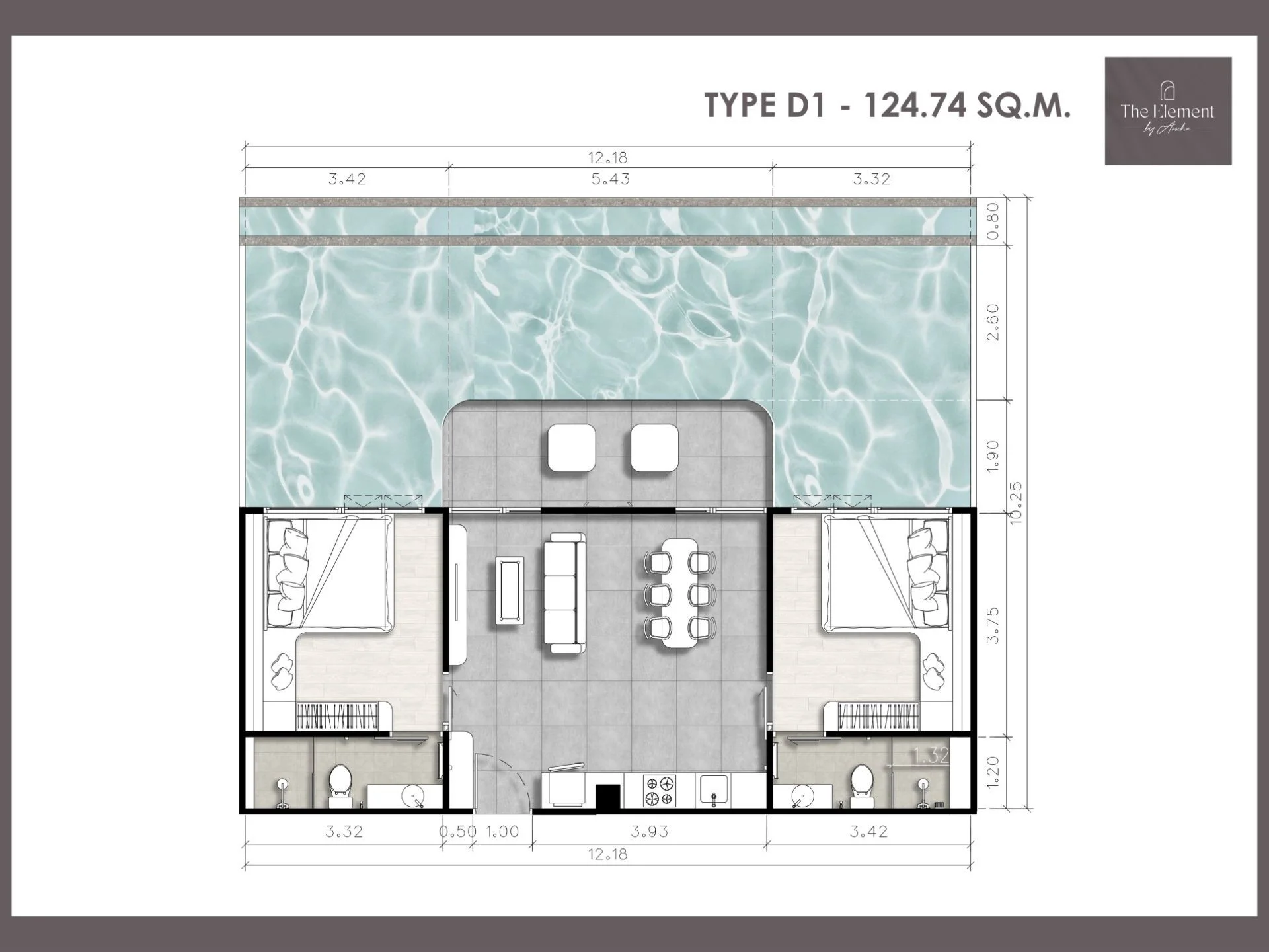 1 bedroom pool 74 sqm unit plan 