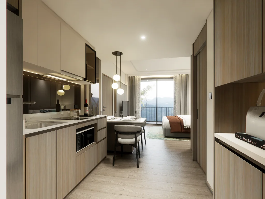 Cucina e zona living dello studio a The City Phuket, Phuket City Centre