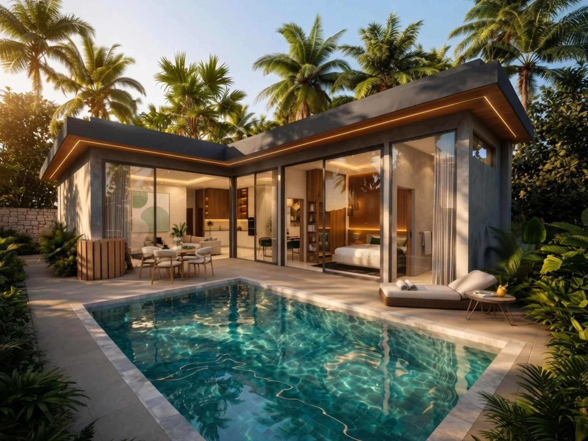 Частный виллаж с бассейном и тропическим ландшафтом в Longevity Resort, Plai Laem