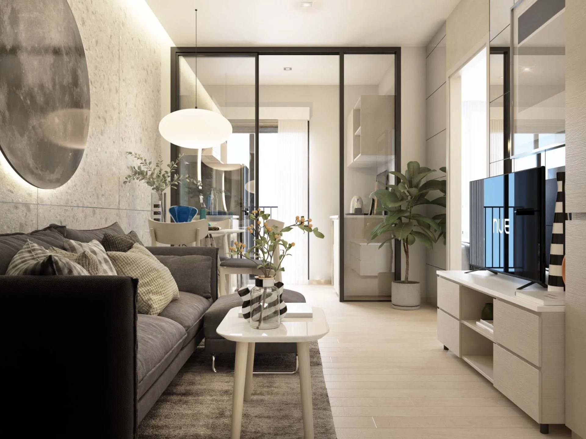 Интерьер гостиной в 1-комнатной квартире на Nue Z Square, Srinakari