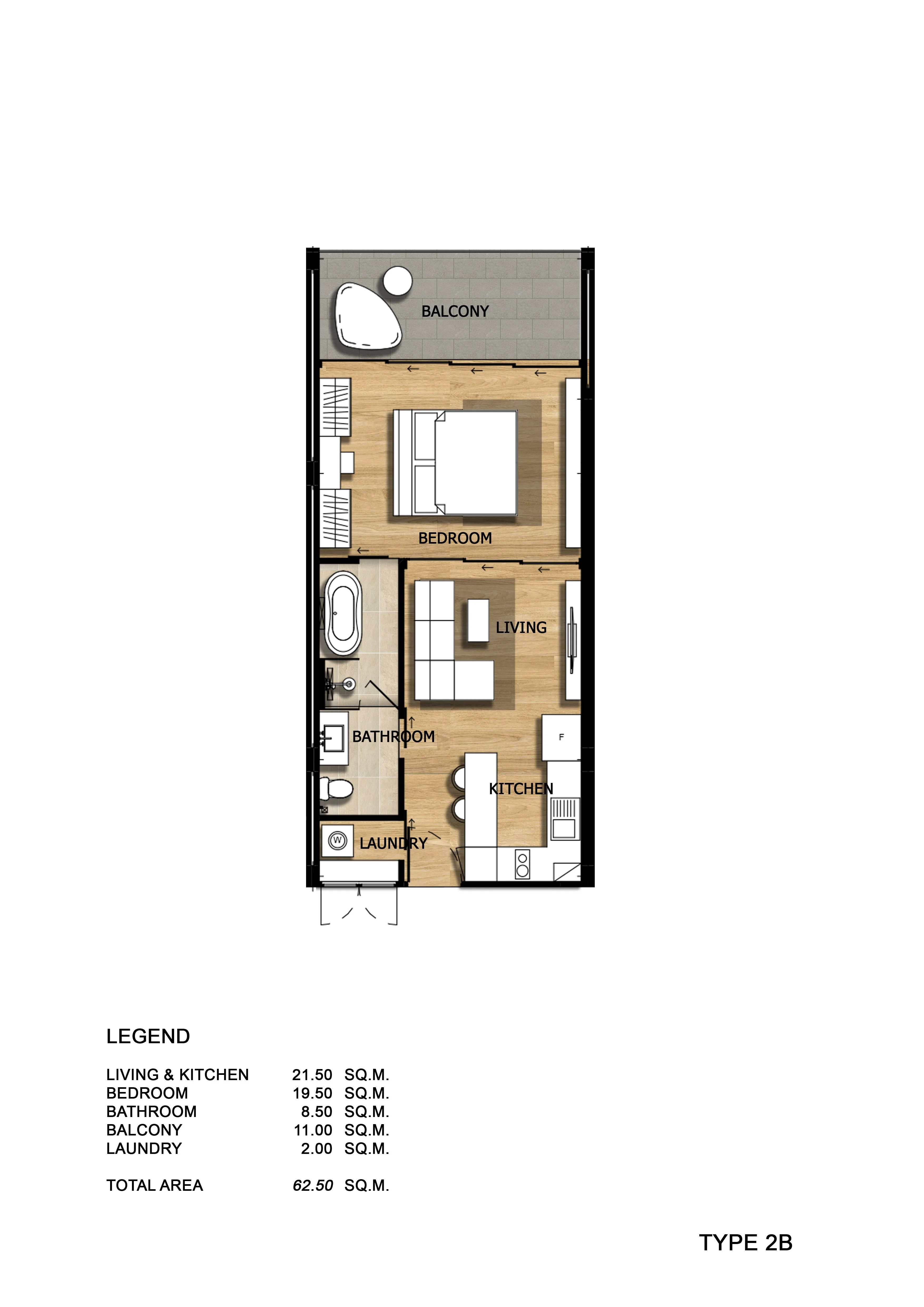 1 bed 61 sqm unit plan Bright Phuket
