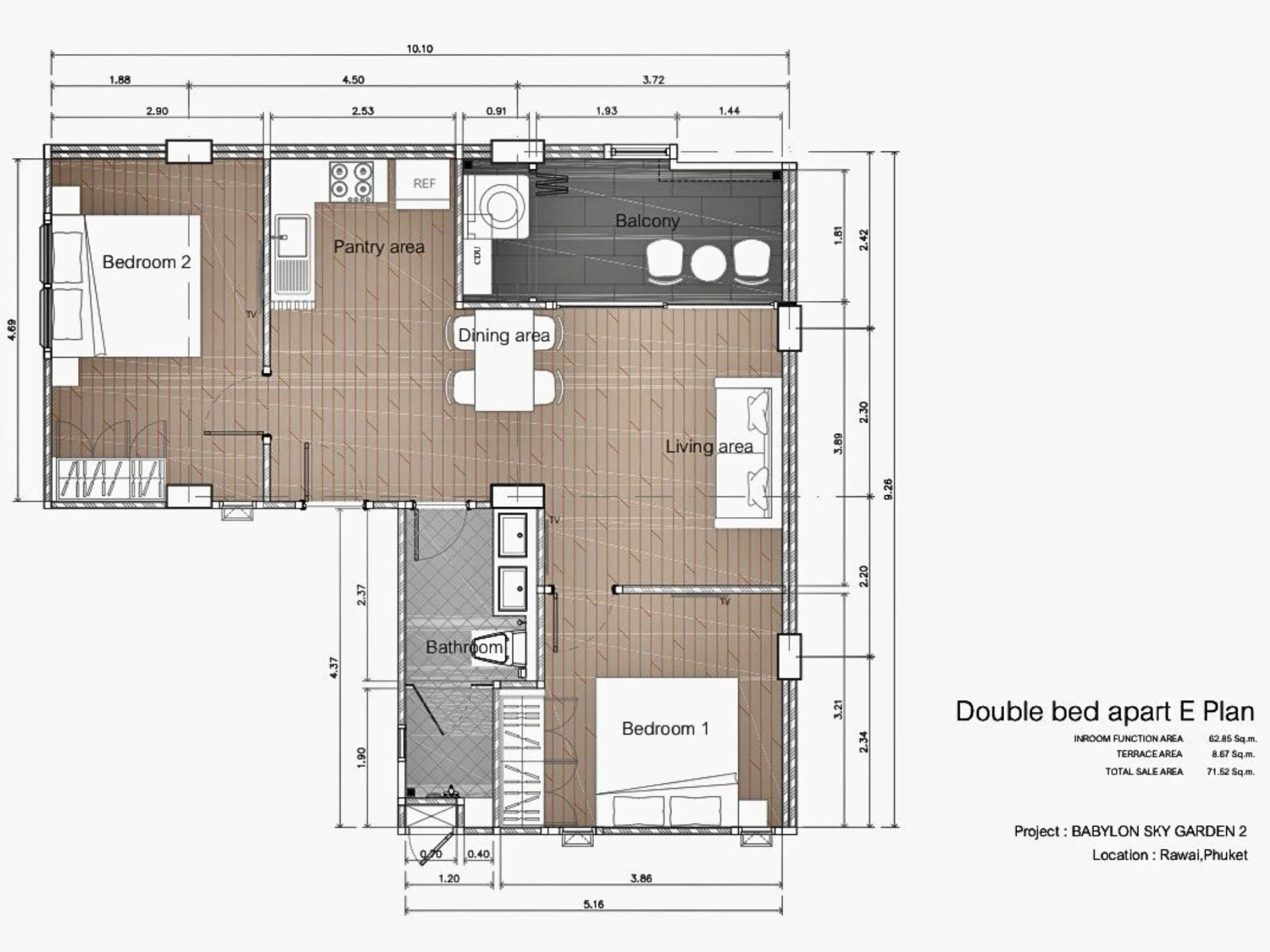 2 bed 72 sqm unit plan Babylon Sky Garden 2 