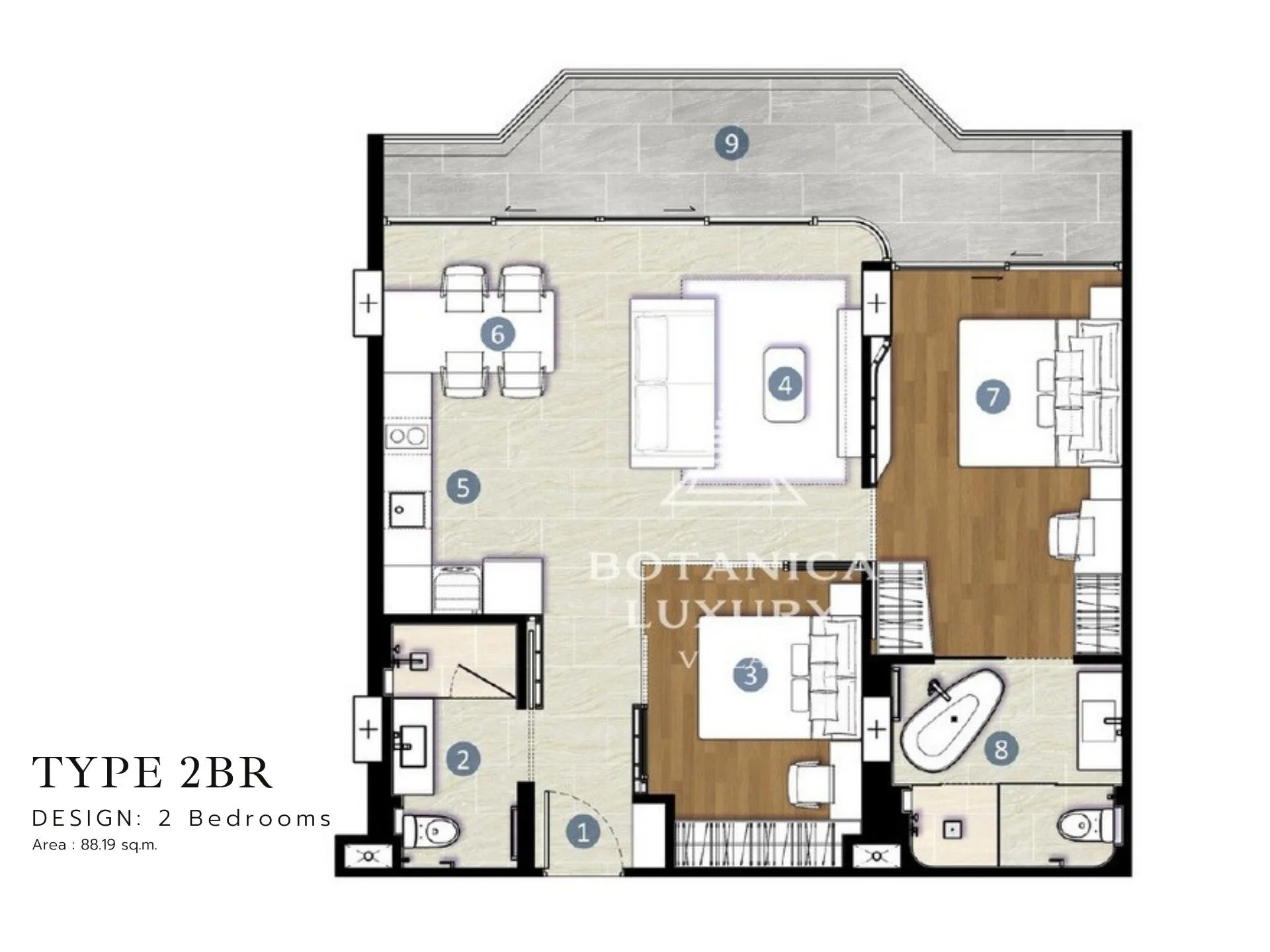 2 bed  85 sqm unit plan