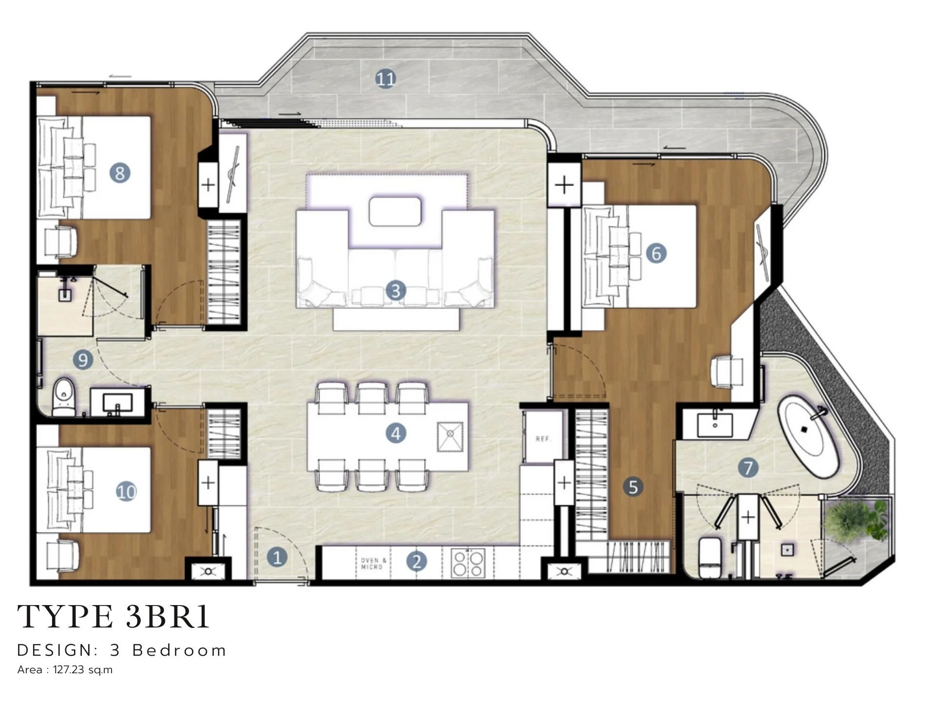 3 bed 124 sqm unit plan