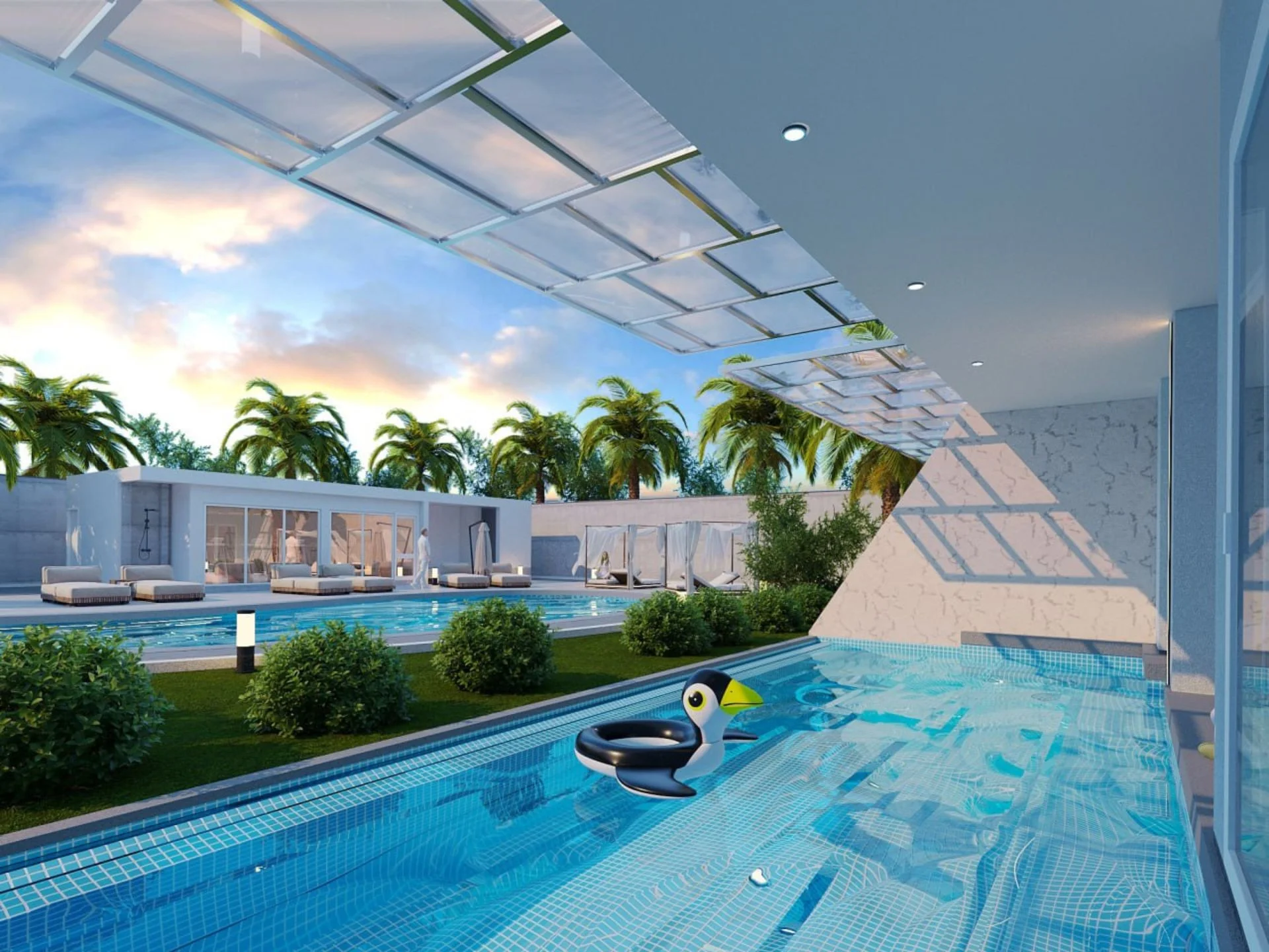 Piscine intérieure avec toit rétractable au Babylon Sky Garden II, Thaïlande