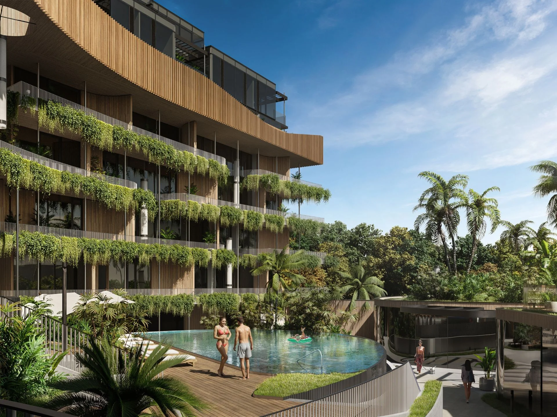 Arquitectura residencial moderna con piscina integrada y paisajismo tropical en Bamboo Forest, Bang Tao