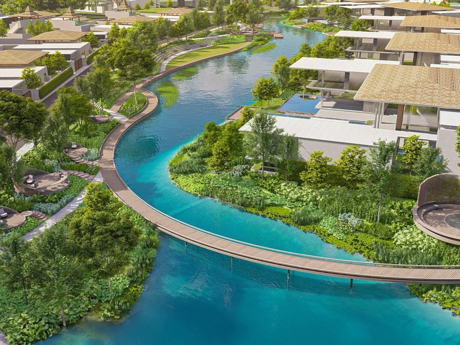 Благоустроенная лагуна с деревянной дорожкой в Botanica Hythe, Таиланд