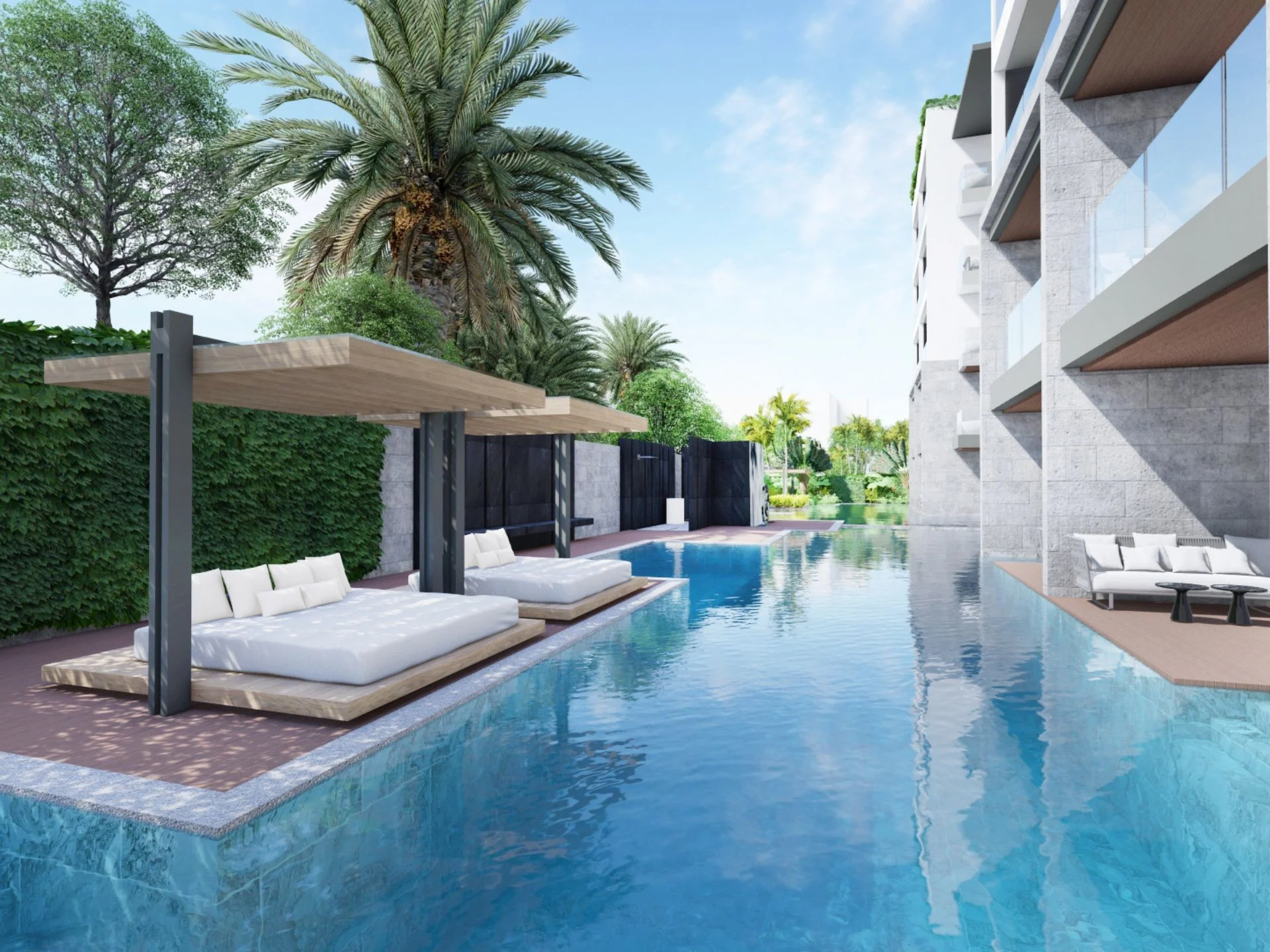Бассейн с зоной отдыха и беседками в Bright Phuket, Таиланд