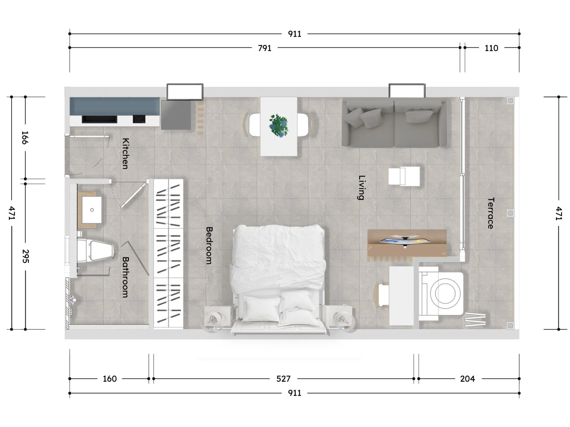 studio 44 sqm unit plan Babylon Sky Garden 2 