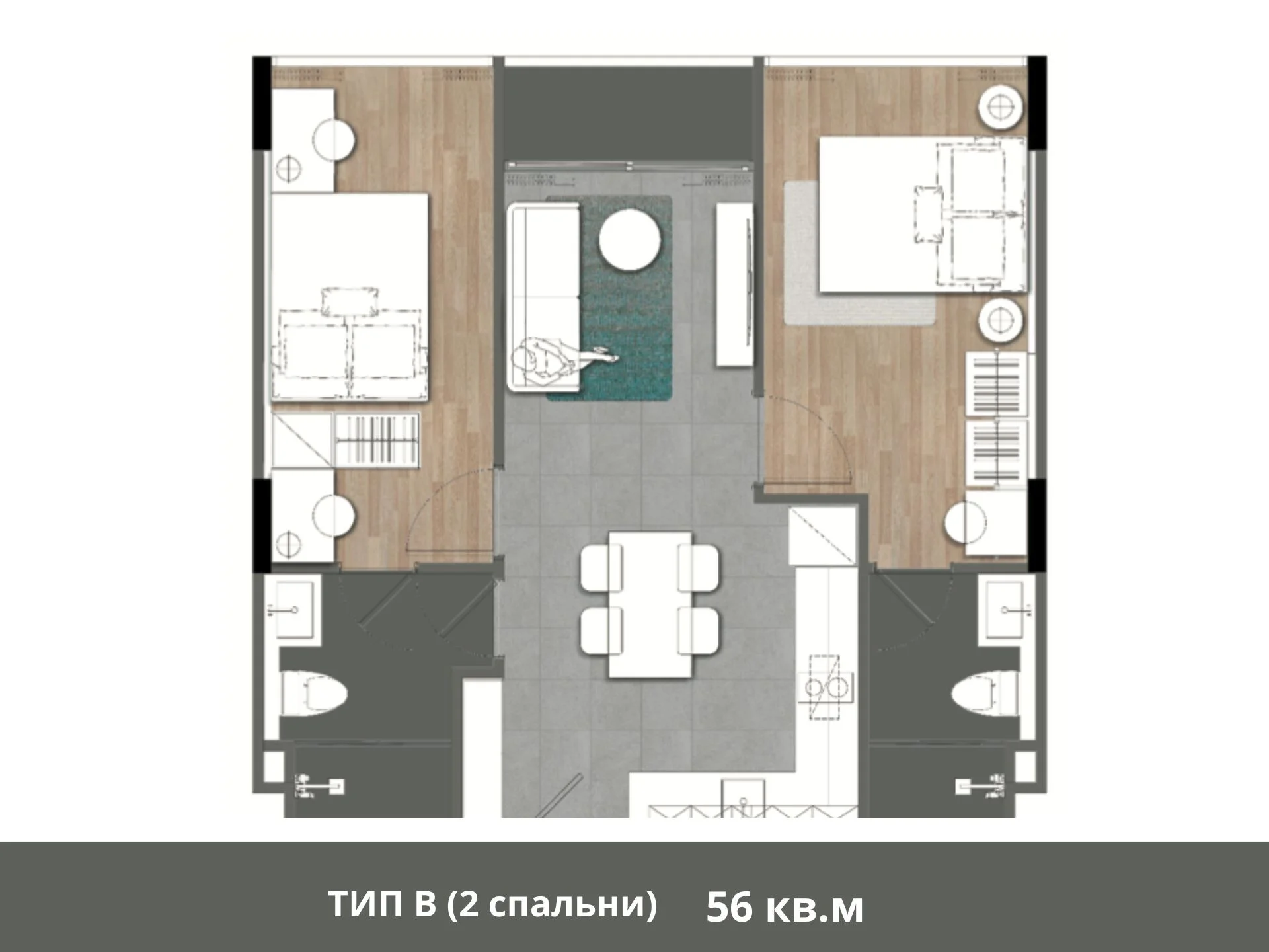 2 bed 56 sqm unit plan Wyndham Fantasea Chalong